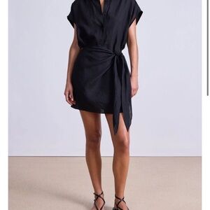 Apiece Apart Black Linen  Wrap Sarong Dress, San Vito Sarong